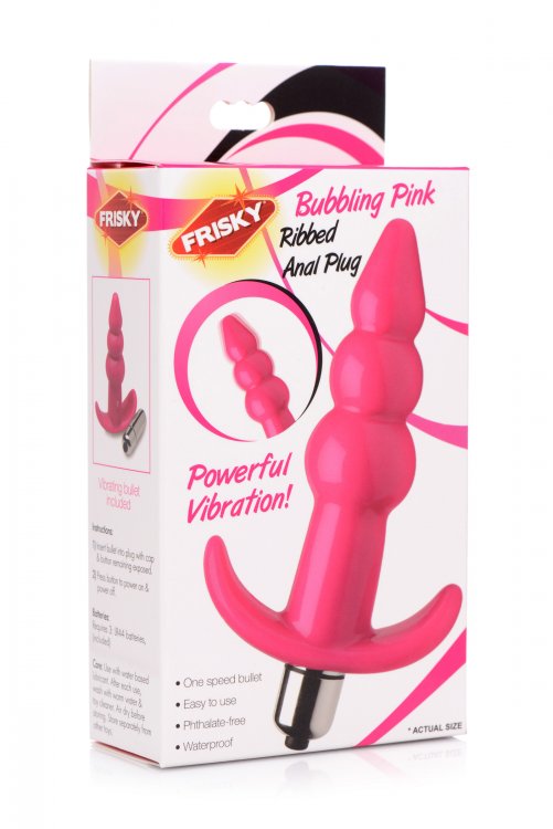 Frisky Bubbling Pink Ribbed Anal Plug $11.95